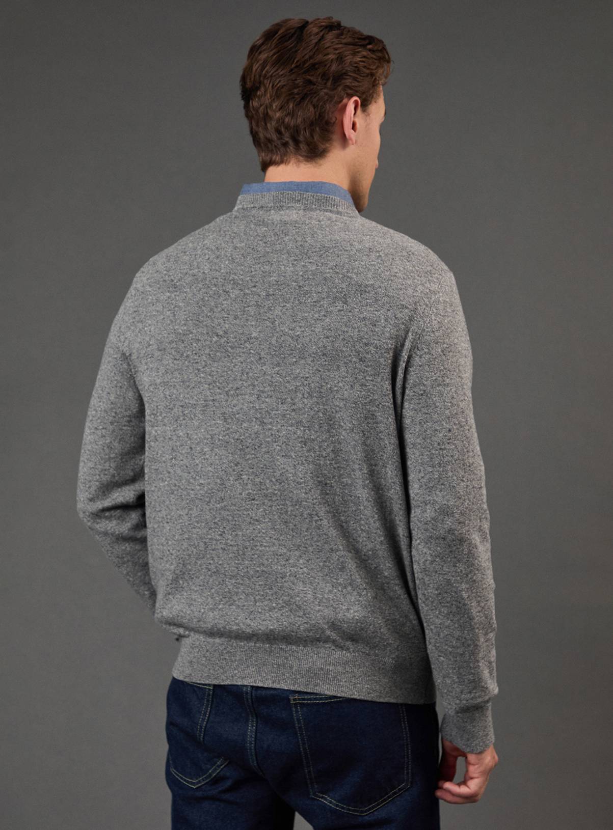 BURTON Light Grey Cotton Rich V Neck Jumper M - Image 3